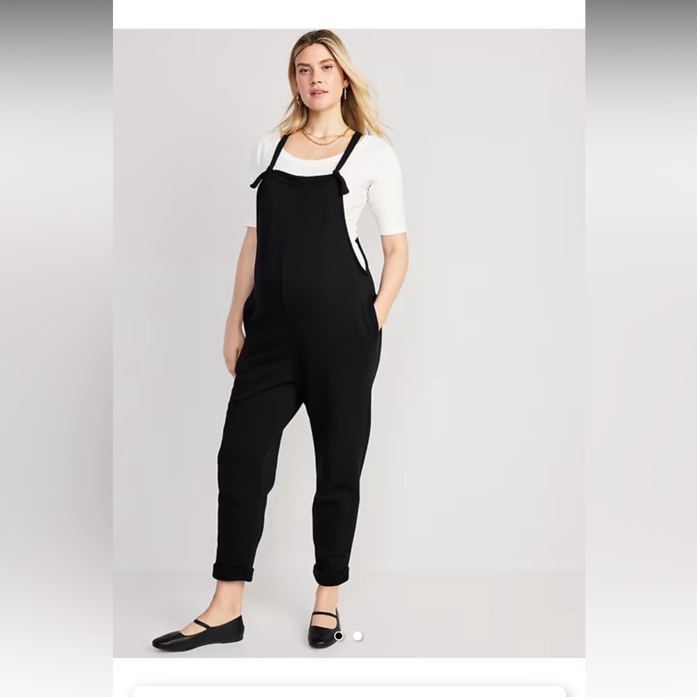 Old Navy, Maternity Knotted Strap Fleece Overall Black Small S NWT